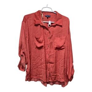 Democracy Terracotta Blouse Medium Roll-Tab Sleeve Button Front